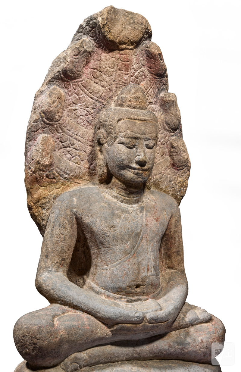 柬埔寨 高棉帝國 巴戎風格 十三世紀 砂岩穆查林陀佛像  CAMBODIA, KHMER PERIOD, BAYON STYLE, 13TH CENTURY - 图6